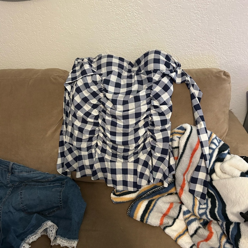 Torrid Blue and White Checkered One Piece Swimsuit